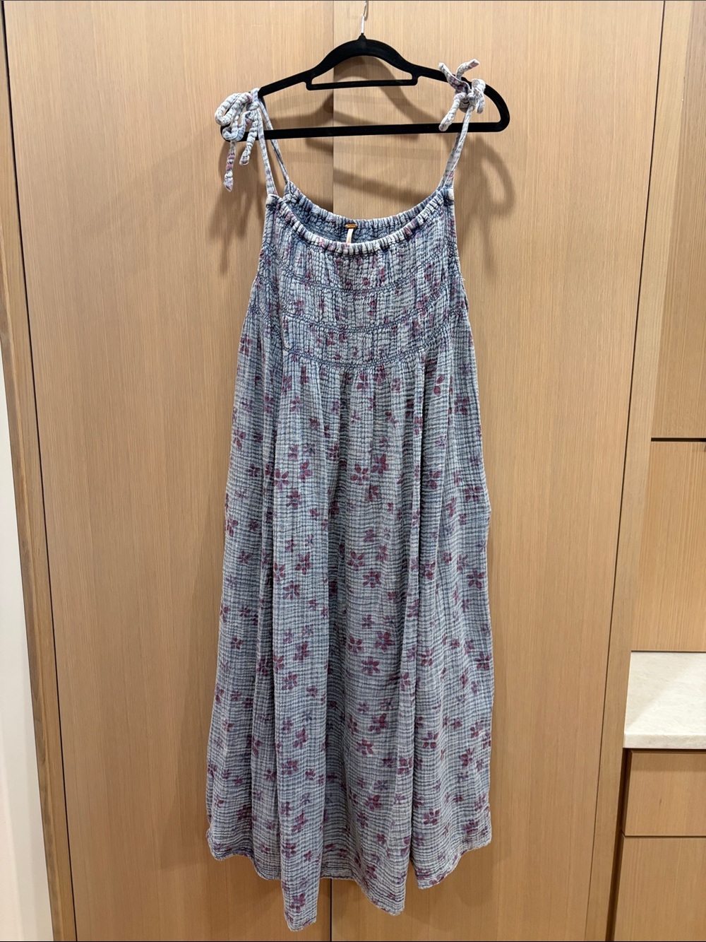Free People Light Blue Maxi Skirt with Purple Floral